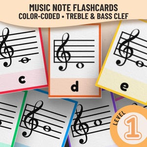 Musiknoten Flash Karten - Farbcoding Klavier Spielkarten für Lernen und Schule, MusikTheorie und Homeschool druckbare Spiele - Level 1