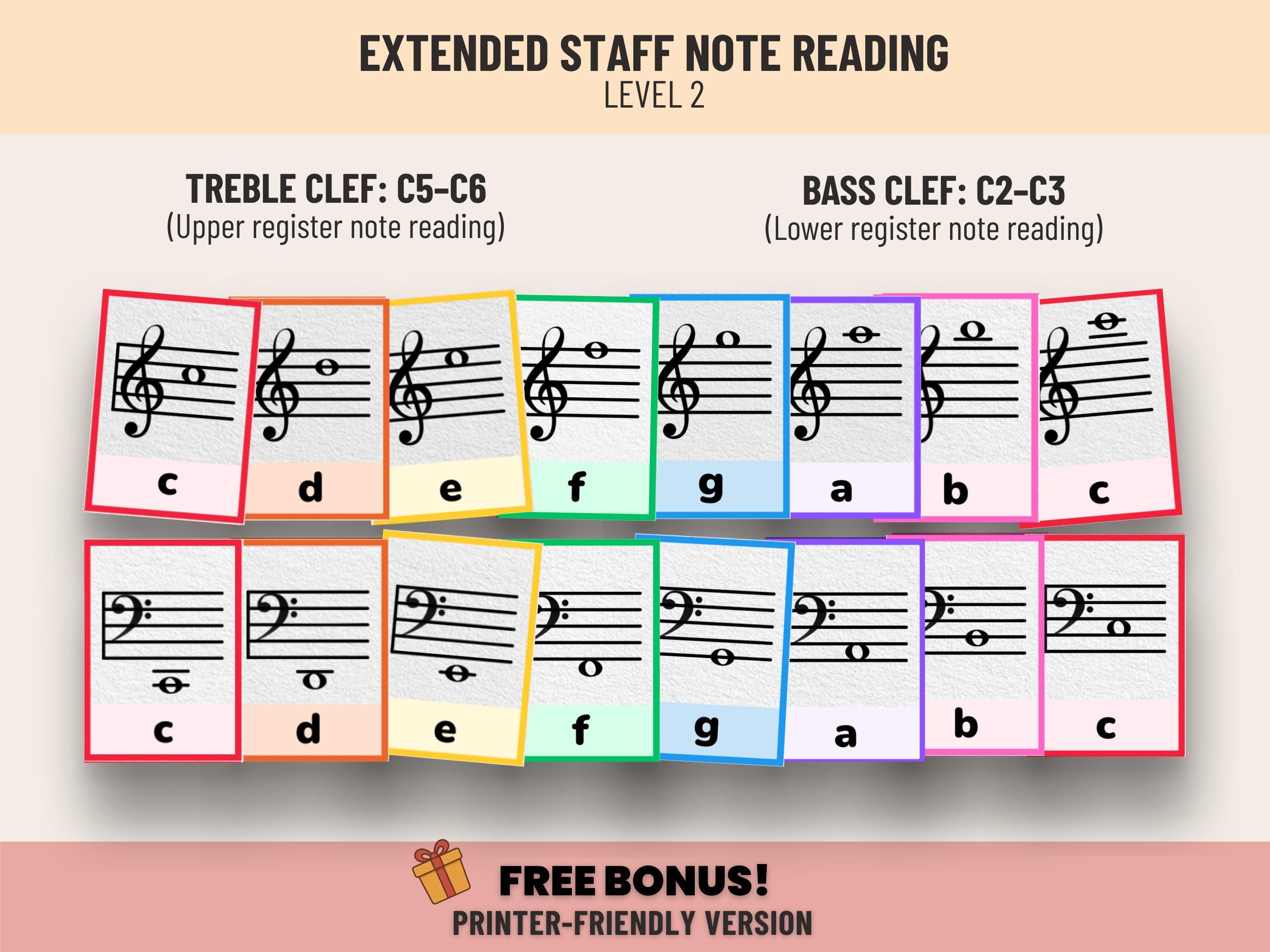 Music Note Flashcards Level 2 – Color Coded Piano Flash Cards for Note ...