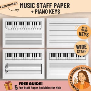 Piano Keyboard with Music Staff Printable Set, Preschool Printables, Blank Sheet Music, Music Theory, Homeschool Activities, Kids Worksheets