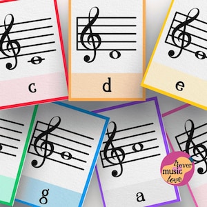 Tarjetas didácticas con notas musicales: tarjetas para tocar el piano con códigos de colores para aprender y para la escuela, teoría musical y juegos imprimibles para la educación en el hogar