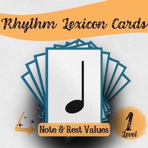 Tarjetas de vocabulario de ritmo - Tarjetas de aprendizaje de teoría musical para la escuela de música - Juegos imprimibles divertidos - Descarga instantánea - Nivel 1
