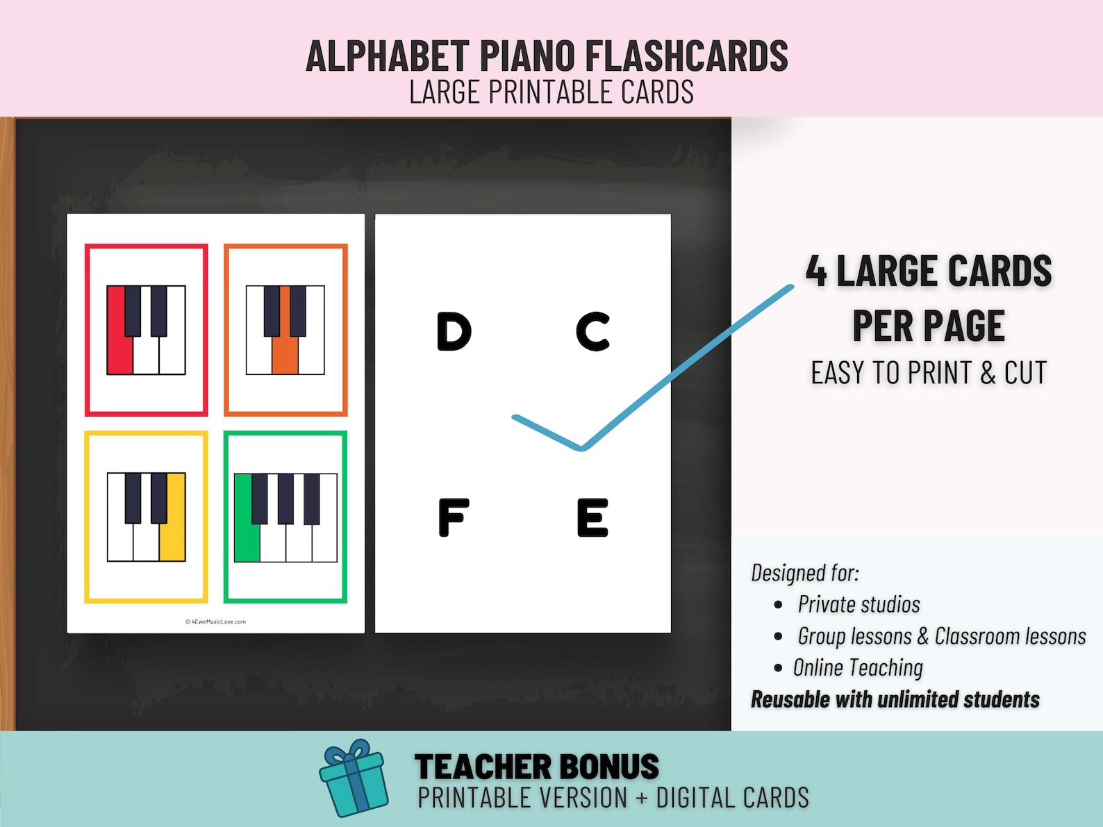 Musical Alphabet Piano Flash Cards – Color Coded Keyboard Cards for ...
