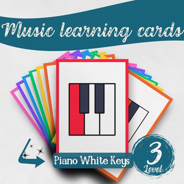 Musical alphabet flash cards - Color coded piano playing cards for learning and school, music theory, and homeschool printable games