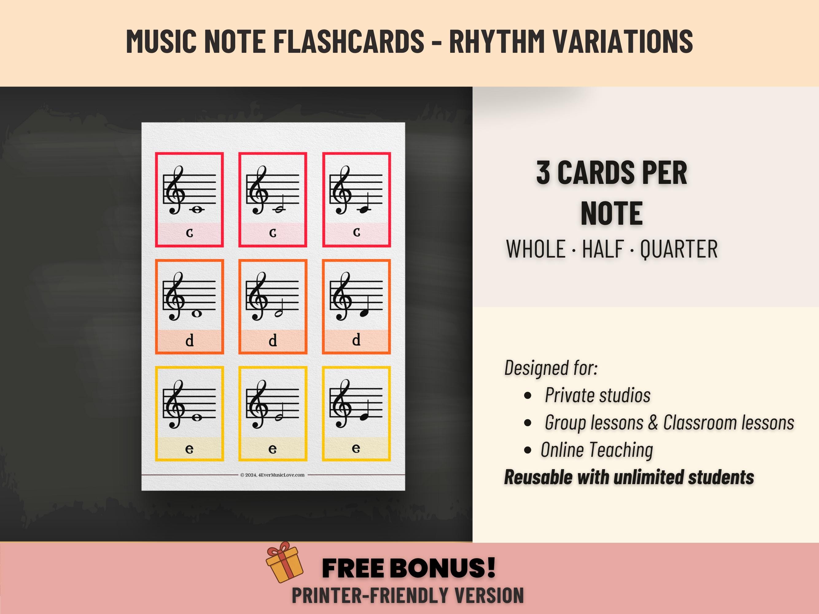Musical Notes Study Cards Musical Notes Flash Cards - Color Coded Piano Cards for Learning and ...