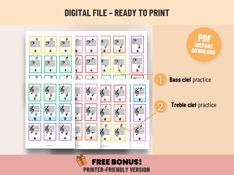Music Note Flashcards Level 3 – Ledger Notes - Color Coded Piano Flash ...