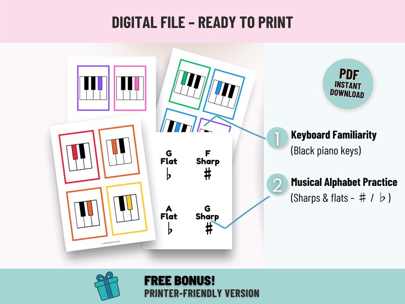 Piano Black Keys Flashcards - Color Coded Music Playing Cards for ...