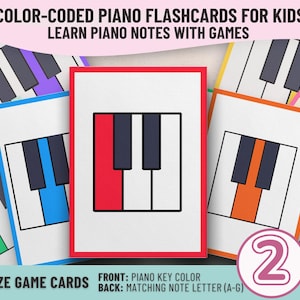 Musical Alphabet Piano Flash Cards – Color Coded Keyboard Cards for Piano Practice, Printable Flashcards & Homeschool Games, Level 2