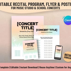 Editable Recital Program, Flyer & Poster | Canva Template Bundle for Piano, Choir, School Concert | Printable Music Teacher Resource