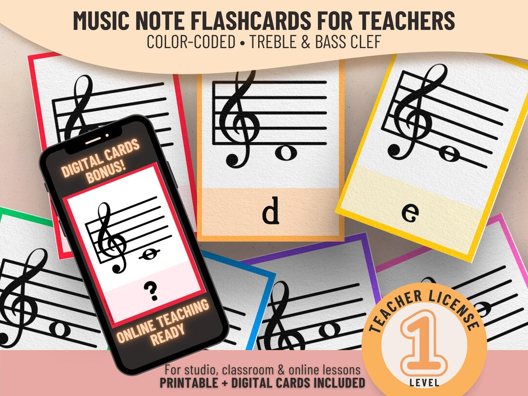 Musical Notes Flash Cards for Teachers - Color Coded Piano Cards for ...