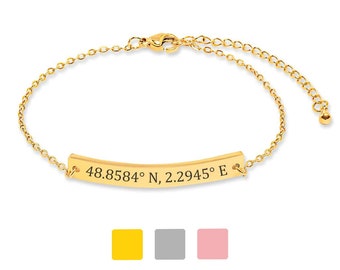 Custom Coordinates Bracelet, Latitude Longitude bracelet, Couples Gifts, Gift for Women Mother's Day Gift Personalised Place Bracelets