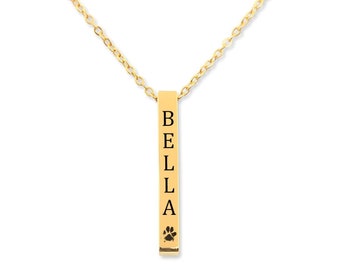 Personalized Pet Name & Paw Print Necklace Puppy Dog Paw Necklace Cat Paw Jewelry Engraved Name Memorial Loss Animal Adoption Necklace Gift