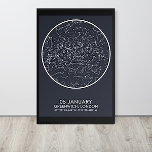 Stampa personalizzata della mappa stellare, Regalo per l'anniversario della notte in cui ci siamo incontrati, Stampa del cielo notturno, Poster della mappa stellare, Regalo di nozze, Stampa della costellazione, Regalo personalizzato