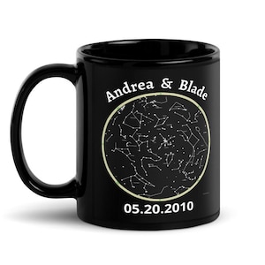 Taza personalizada de mapa de estrellas del cielo nocturno, taza de café de mapa de estrellas para su fecha y lugar, tazas de mapa estelar personalizadas regalo de aniversario de cumpleaños