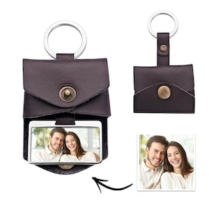 Custom Couple Leather Photo Keychain, Personalized Photo Gift For Dad Memorial Keychain, Picture Keyring Envelope Monogram Keychain