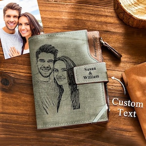 Personalisierte Herren Geldbörse, individuell gravierte Foto Leder Geldbörse, Erinnerungsgeschenk für Papa, Jubiläumsgeschenk für Freund, Geburtstagsgeschenke für ihn
