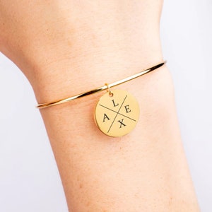 Personalised Initials bracelet Custom Engraved Initials Jewelry, Valentines gift for her, mom's gift, couple gift, Charm Cuff bracelet