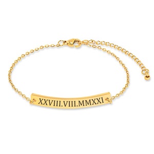 Custom Bar Bracelet • Roman Numeral Bracelet • Custom Date Bracelet • Silver Bar Bracelet • Personalized Bracelet • Dainty Bar Name Bracelet
