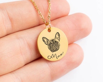 Custom Pet Portrait Necklace, Personalized Pet Photo Necklace, Pet Memorial Necklace, Dog Picture Necklace, Personalized Gift, Memorial Gift
