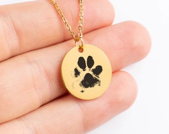 Personalized Paw Print Necklace Pet Lover Gift Dog Paw Necklace Cat Paw Jewelry Engraved Name Memorial Loss Animal Adoption Necklace Gift
