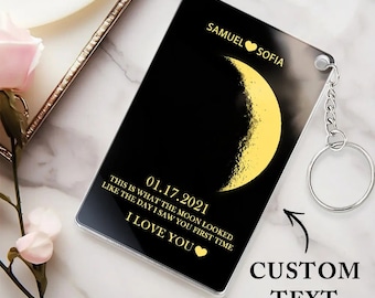 Personalized Moon Phase Keychain, Custom Moon Phase Keyring, Custom Birth Moon gift, Anniversary, Full Moon Phase By Date, Anniversary Gift