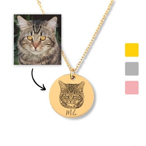 Custom Pet Photo Necklace • Personalized Cat Mom Gift • Custom Pet Portrait Necklace • Pet Memorial Engraved Necklace • Gift for Pet Lover