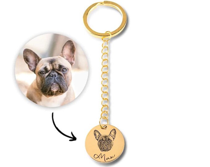 Personalized Pet Keychain Custom Dog Memorial Gift for Him Engraved Pet Portrait Key Tag Dog Mom Pet Loss Gift Cat Portrait Keychain Keyring