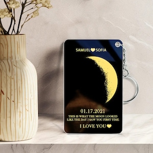 Custom Moon Phase Keychain, Custom Birth Moon, Personalized Key Chain, Personalized Gift For Men, Custom Gift For Him, Custom Keychain