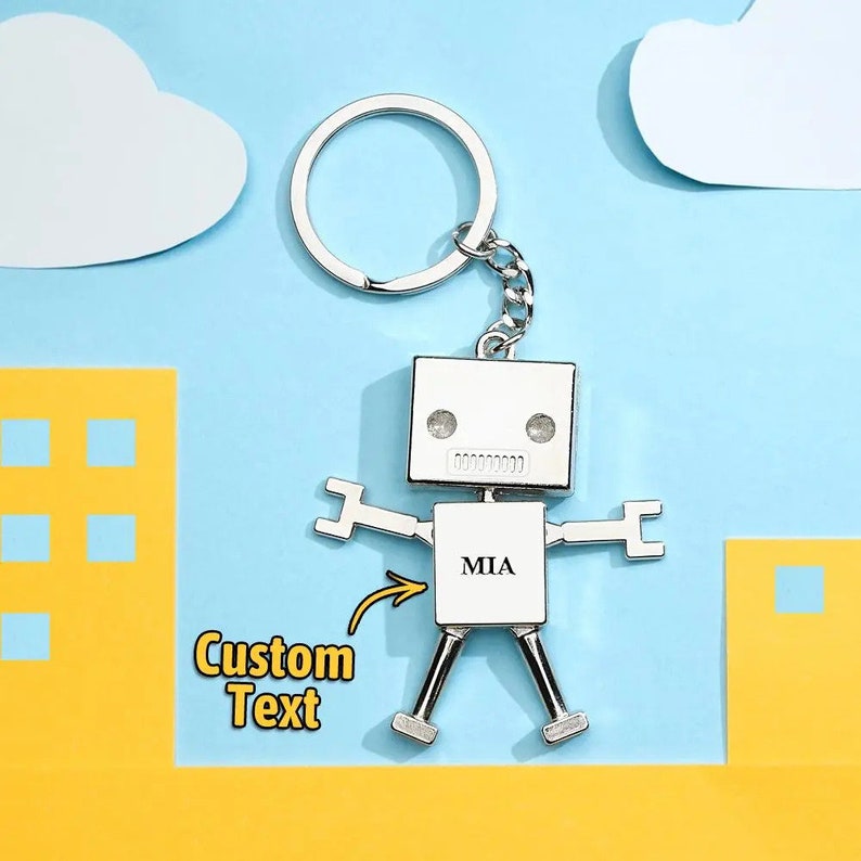 Engineer Key Ring Robot Charm Keychain, Robot Keyring, Toy Robot Keyring, Personalised ...