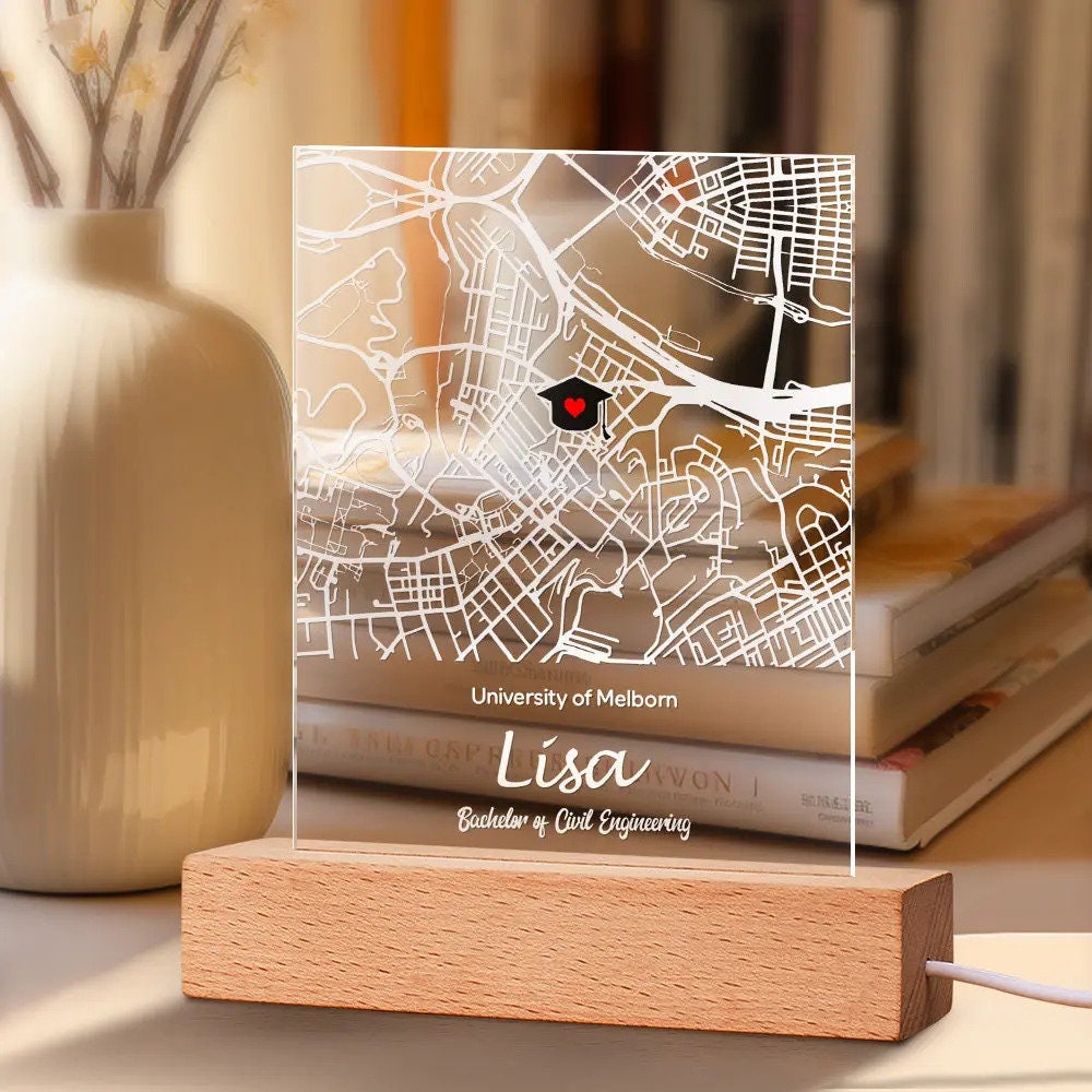 Custom Map Graduation Gift Night Light Plaque, Graduation Gift for Her ...