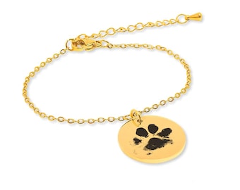 Actual Paw Print Bracelet • Pet Memorial Jewelry • Pet Loss Jewelry • Custom Paw Print Bracelet • Disc Bracelet • Mother Gift Bracelet