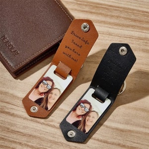 Custom Couple Leather Photo Keychain, Personalized Photo Gift For Dad Memorial Keychain, Picture Keyring Monogram Keychain