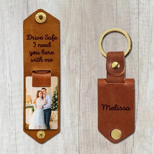 Custom Couple Leather Photo Keychain, Personalized Photo Gift For Dad Memorial Keychain, Picture Keyring Monogram Keychain Gift