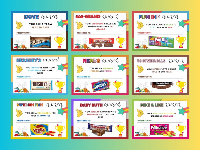Sports Team Candy Bar Award Certificates - Sports Players Candy Bar ...
