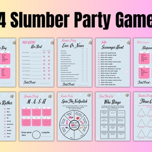 Slumber Party Games Bundle Teen Preteen Sleepover Party Activities Girl Pajama Party Games PRINTABLE Birthday Games Pink Instant Digital