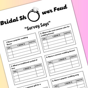 Family Feud Bridal Shower game, Bridal Shower games, Wedding games, Bridal shower ideas, Printable games, Party games, Wedding shower games