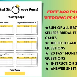 Family Feud Bridal Shower game, Bridal Shower games, Wedding games, Bridal shower ideas, Printable games, Party games, Wedding shower games