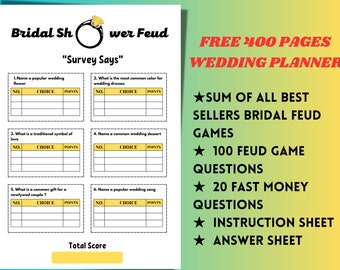 Juego de despedida de soltera Family Feud, planificador de bodas (descarga digital)