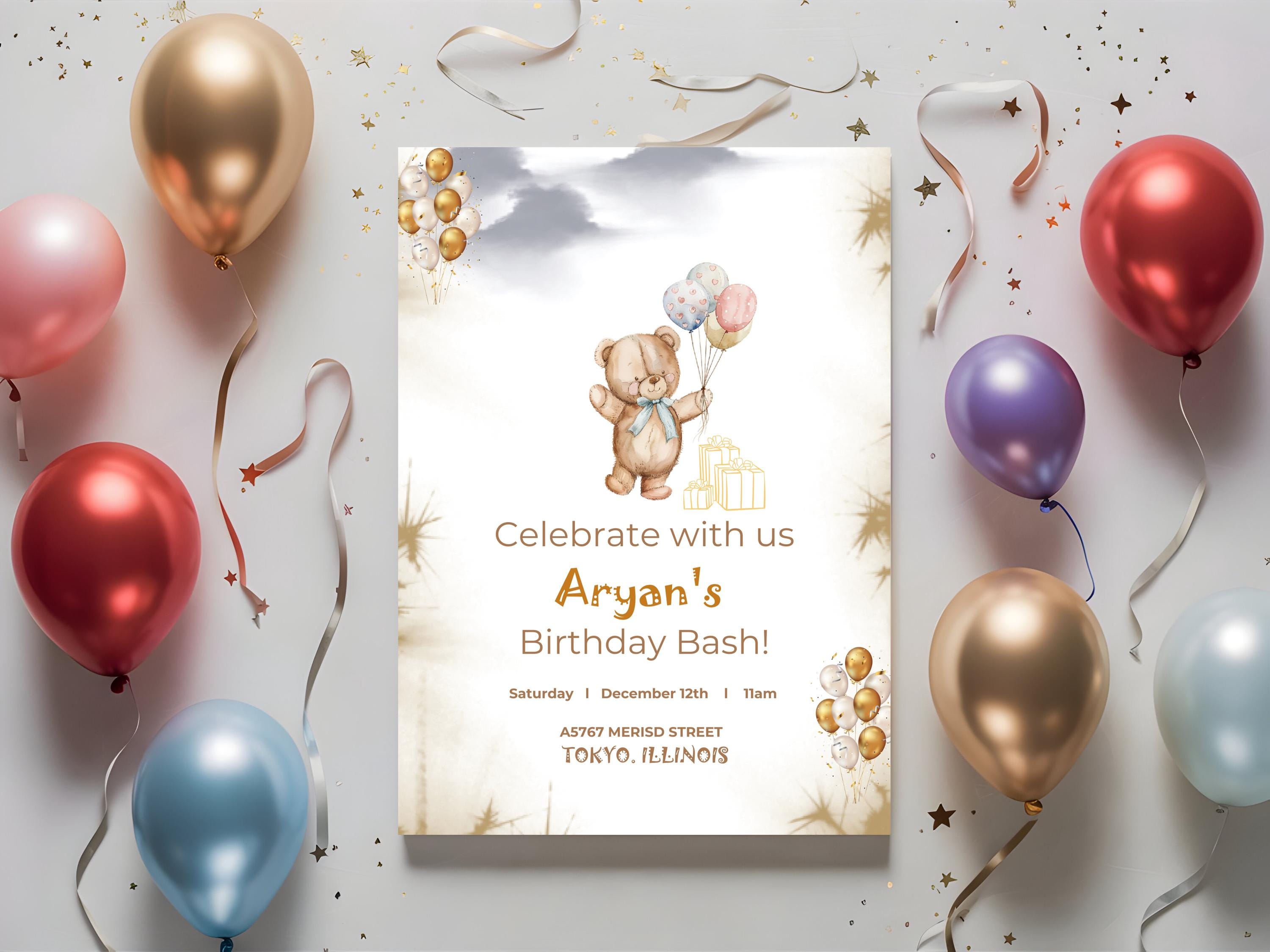 Teddy Bear Birthday Invitation | Editable Canva Template (digital ...