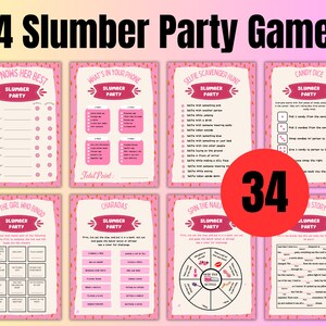 Slumber Party Games Bundle Teen Preteen Sleepover Party Activities Girl Pajama Party Games PRINTABLE Birthday Games Pink Instant Digital