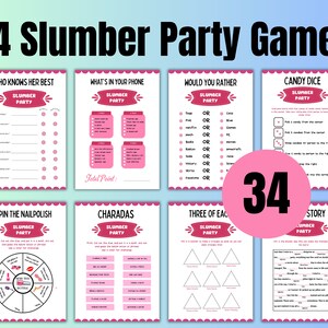 Slumber Party Games Bundle Teen Preteen Sleepover Party Activities Girl Pajama Party Games PRINTABLE Birthday Games Pink Instant Digital