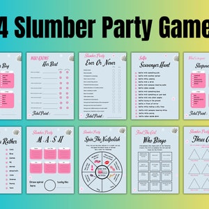 Slumber Party Games Bundle Teen Preteen Sleepover Party Activities Girl Pajama Party Games PRINTABLE Birthday Games Pink Instant Digital