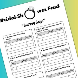 Family Feud Bridal Shower game, Bridal Shower games, Wedding games, Bridal shower ideas, Printable games, Party games, Wedding shower games