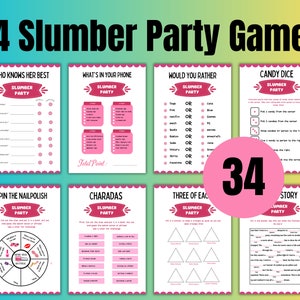 Slumber Party Games Bundle Teen Preteen Sleepover Party Activities Girl Pajama Party Games PRINTABLE Birthday Games Pink Instant Digital