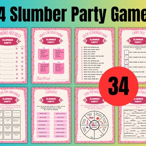 Slumber Party Games Bundle Teen Preteen Sleepover Party Activities Girl Pajama Party Games PRINTABLE Birthday Games Pink Instant Digital
