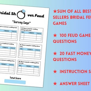 Family Feud Bridal Shower game, Bridal Shower games, Wedding games, Bridal shower ideas, Printable games, Party games, Wedding shower games