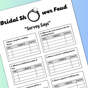 Family Feud Bridal Shower game, Bridal Shower games, Wedding games, Bridal shower ideas, Printable games, Party games, Wedding shower games