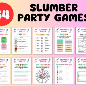 Slumber Party Games Bundle Teen Preteen Sleepover Party Activities Girl Pajama Party Games PRINTABLE Birthday Games Pink Instant Digital
