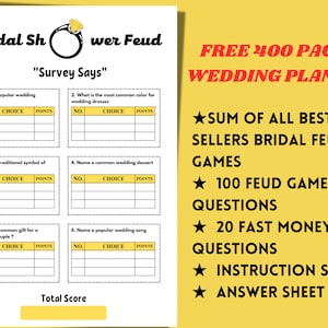 Family Feud Bridal Shower game, Bridal Shower games, Wedding games, Bridal shower ideas, Printable games, Party games, Wedding shower games