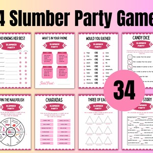 Slumber Party Games Bundle Teen Preteen Sleepover Party Activities Girl Pajama Party Games PRINTABLE Birthday Games Pink Instant Digital