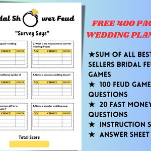 Family Feud Bridal Shower game, Bridal Shower games, Wedding games, Bridal shower ideas, Printable games, Party games, Wedding shower games